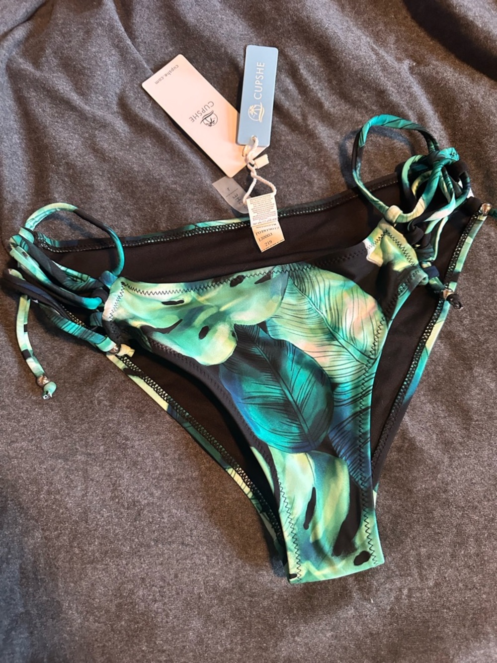 Cupshe Green Tropical Leaf Tie-Side Bikini Bottoms